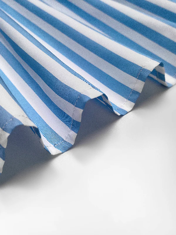 Balloon Sleeves Long Sleeves Buttoned Striped Bow Collar Blouses - Image 7