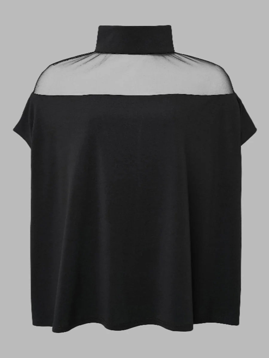 Batwing Sleeves Plus Size Cape See-Through Solid Color Split-Toe High-Neck Blouses&Shirts Tops - Image 4