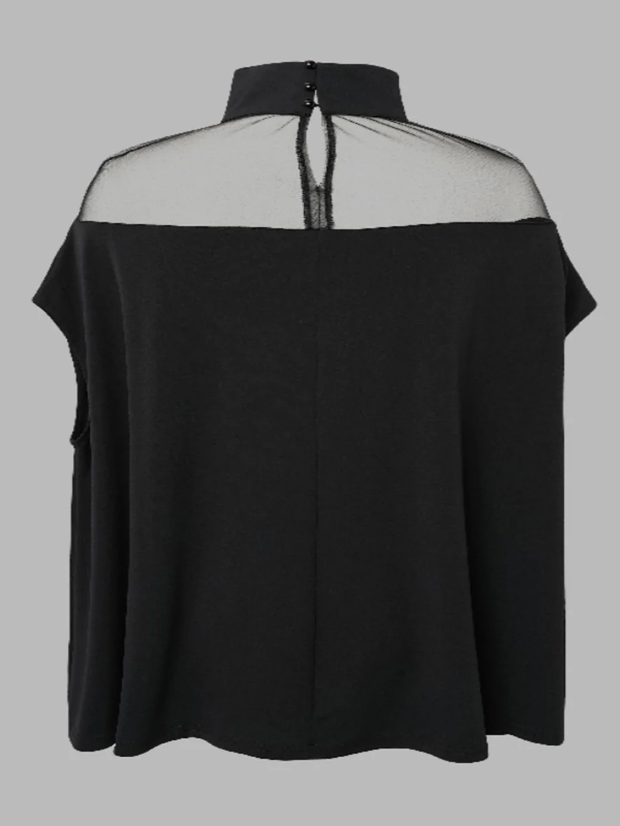 Batwing Sleeves Plus Size Cape See-Through Solid Color Split-Toe High-Neck Blouses&Shirts Tops - Image 5