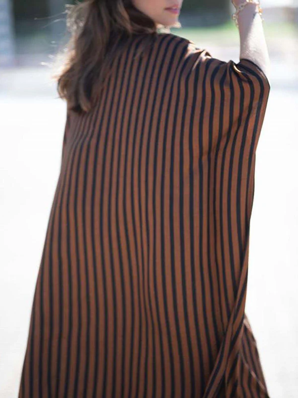 Batwing Sleeves Half Sleeves Buttoned Pockets Striped Round-Neck Beach Cover-Up Maxi Dresses - Image 19