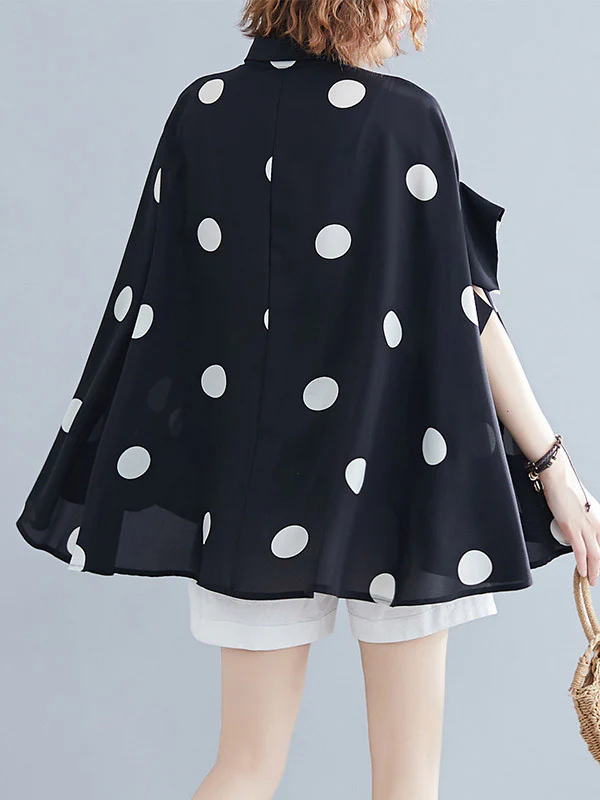 Batwing Sleeves Half Sleeves Buttoned Polka-Dot Lapel Blouses&Shirts Tops - Image 9