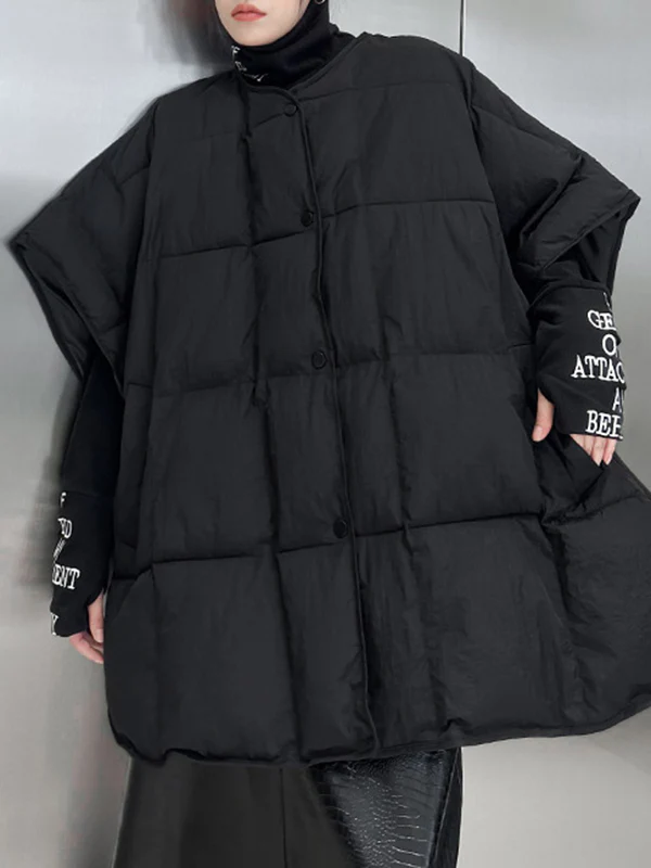 Batwing Sleeves Half Sleeves Buttoned Solid Color Round-Neck Padded Vest - Image 2