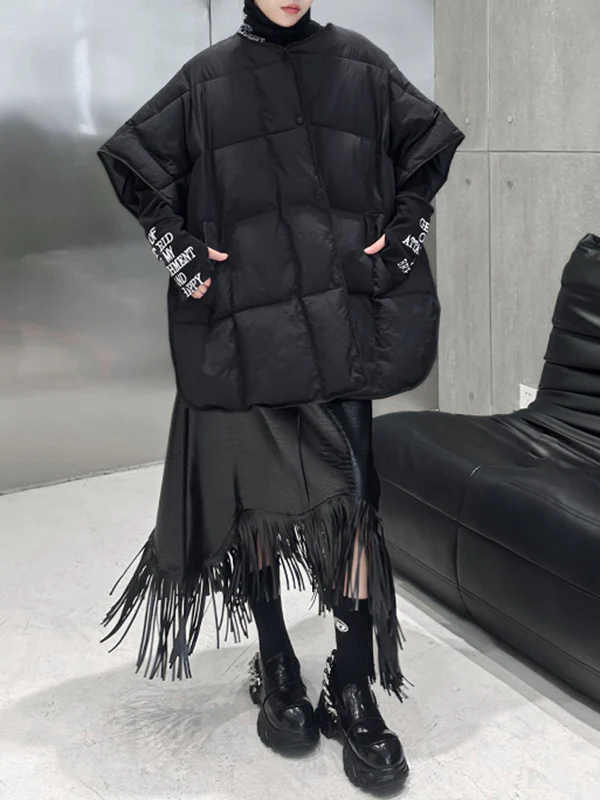 Batwing Sleeves Half Sleeves Buttoned Solid Color Round-Neck Padded Vest - Image 4