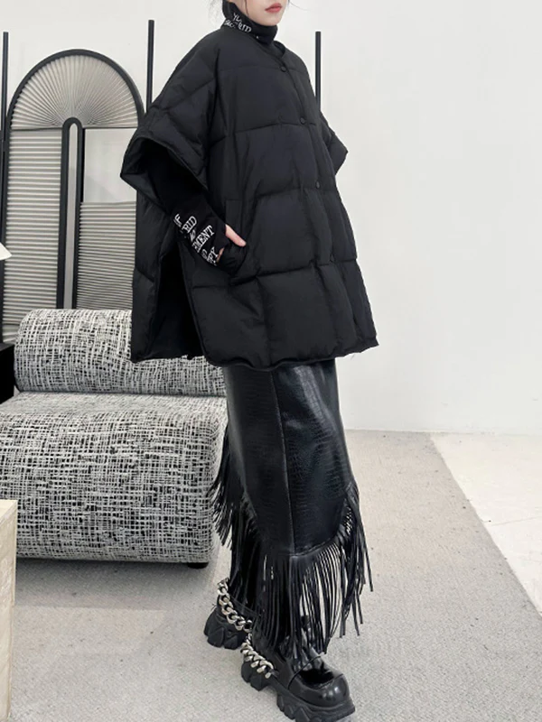 Batwing Sleeves Half Sleeves Buttoned Solid Color Round-Neck Padded Vest - Image 8