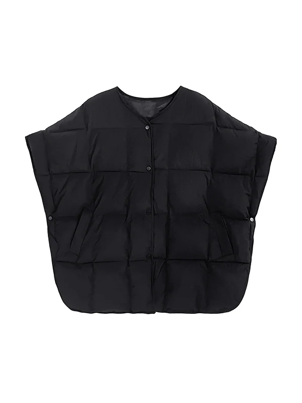 Batwing Sleeves Half Sleeves Buttoned Solid Color Round-Neck Padded Vest - Image 9