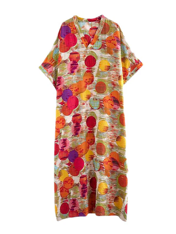Batwing Sleeves Half Sleeves Contrast Color Polka-Dot V-Neck Maxi Dresses - Image 12