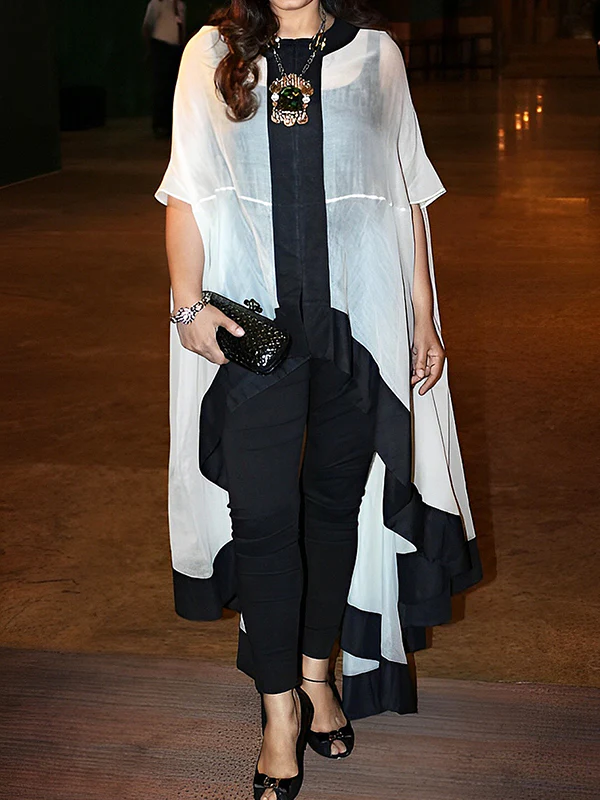 Batwing Sleeves High-low Gauze See-Through Split-Joint Round-neck Blouses&shirts Tops - Image 4