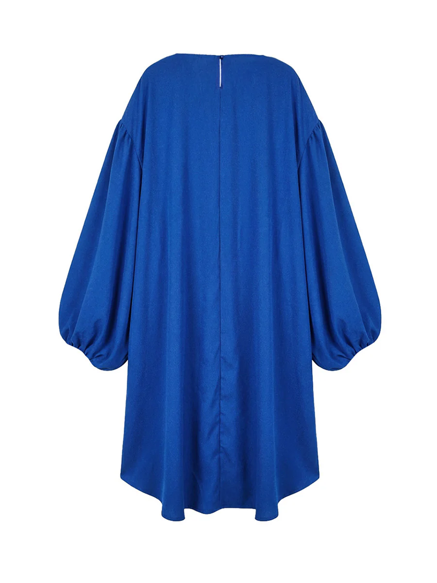 Batwing Sleeves High-Low Pleated Solid Color Split-Joint Round-Neck Midi Dresses - Image 8
