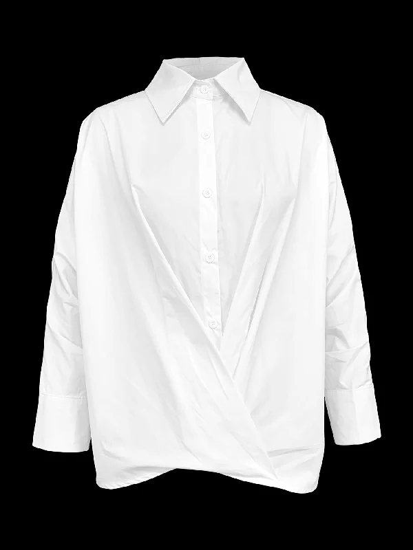 Batwing Sleeves Long Sleeves Buttoned Solid Color Lapel Blouses&Shirts Tops - Image 5