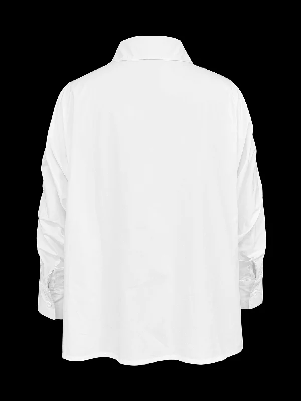 Batwing Sleeves Long Sleeves Buttoned Solid Color Lapel Blouses&Shirts Tops - Image 6