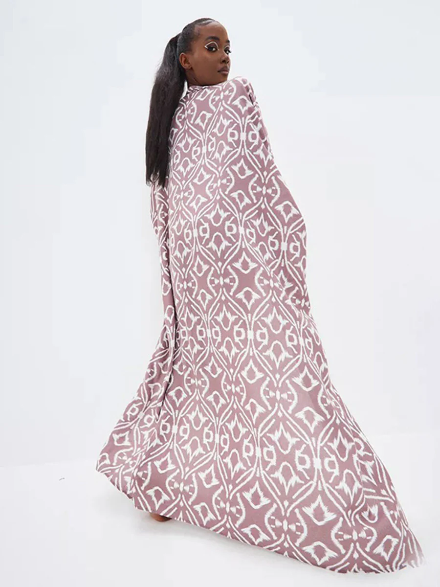 Batwing Sleeves Long Sleeves Contrast Color Printed Tied Waist Deep V-Neck Cover-Up - Image 7