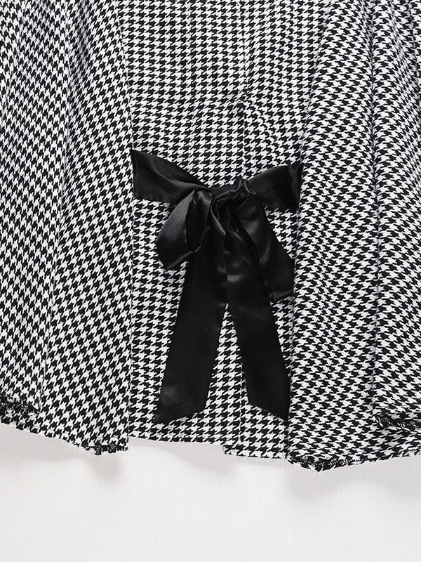 Batwing Sleeves Long Sleeves Houndstooth Tied Waist Stand Collar Cape Outerwear - Image 12