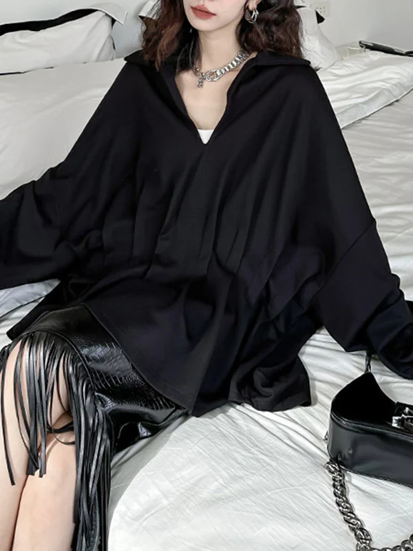 Batwing Sleeves Long Sleeves Pleated Solid Color Deep V-Neck Blouses&Shirts Tops - Image 13