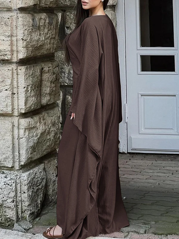Batwing Sleeves Long Sleeves Solid Color Round-Neck Maxi Dresses - Image 11