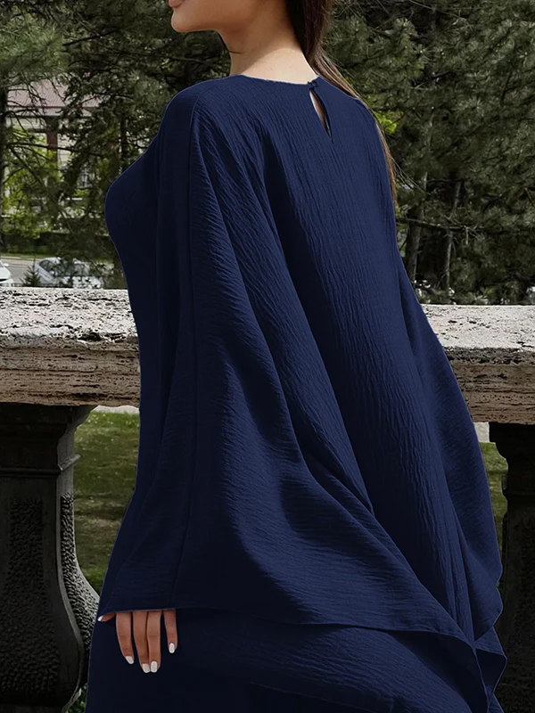 Batwing Sleeves Long Sleeves Solid Color Round-Neck Maxi Dresses - Image 13