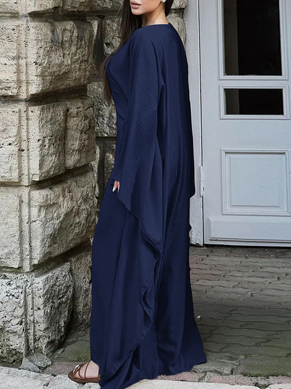 Batwing Sleeves Long Sleeves Solid Color Round-Neck Maxi Dresses - Image 14