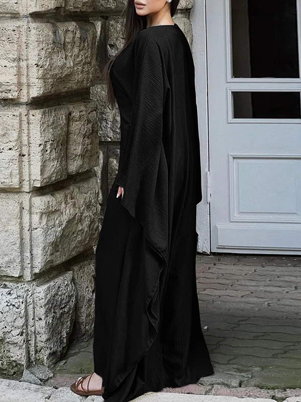 Batwing Sleeves Long Sleeves Solid Color Round-Neck Maxi Dresses - Image 4