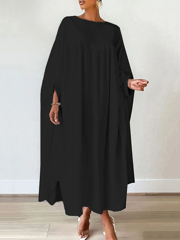Batwing Sleeves Long Sleeves Solid Color Round-Neck Maxi Dresses - Image 2