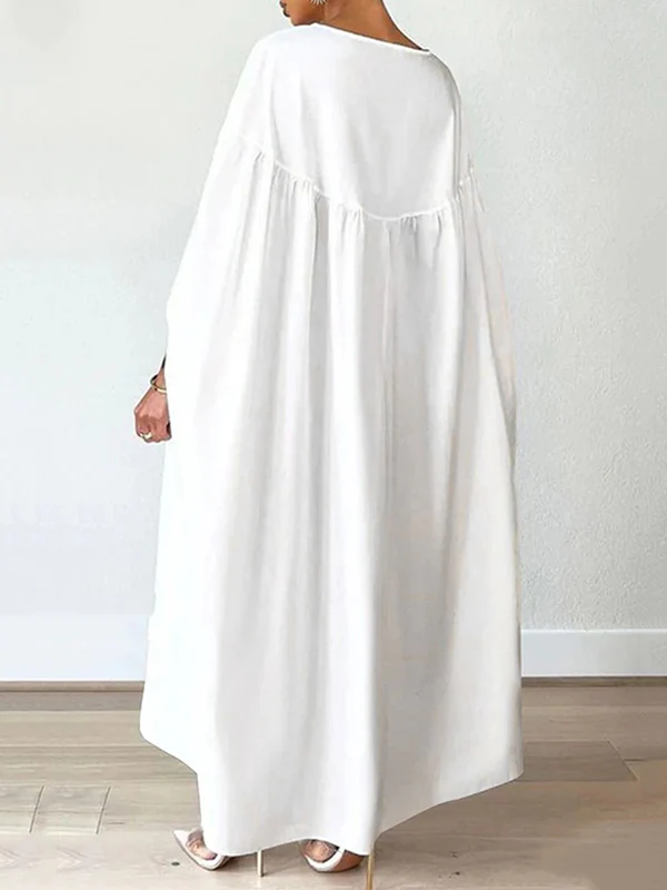 Batwing Sleeves Long Sleeves Solid Color Round-Neck Maxi Dresses - Image 3