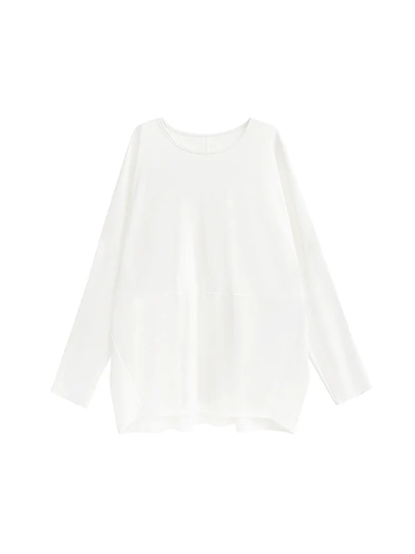 Batwing Sleeves Long Sleeves Solid Color Round-neck T-Shirts Tops - Image 14