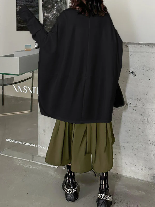 Batwing Sleeves Long Sleeves Solid Color Round-neck T-Shirts Tops - Image 7