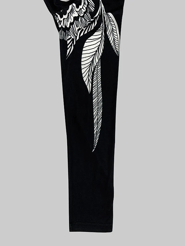 Batwing Sleeves Loose Asymmetric Floral Printed Split-Joint High Neck T-Shirts - Image 10