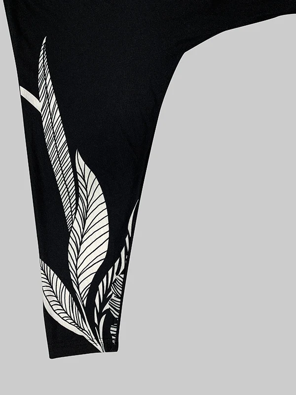 Batwing Sleeves Loose Asymmetric Floral Printed Split-Joint High Neck T-Shirts - Image 9