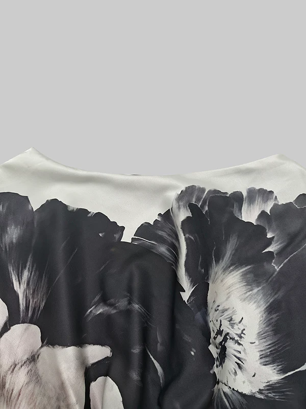 Batwing Sleeves Loose Asymmetric Floral Printed Split-Joint Split-Side One-Shoulder Evening Dresses Maxi Dresses - Image 7