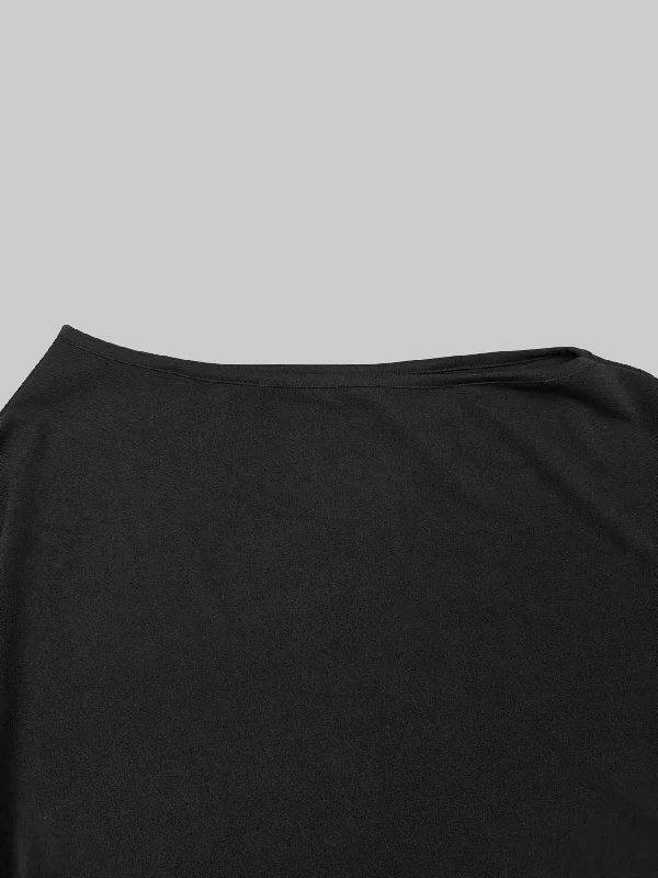 Batwing Sleeves Loose Asymmetric Solid Color One-Shoulder Blouses&Shirts Tops - Image 10