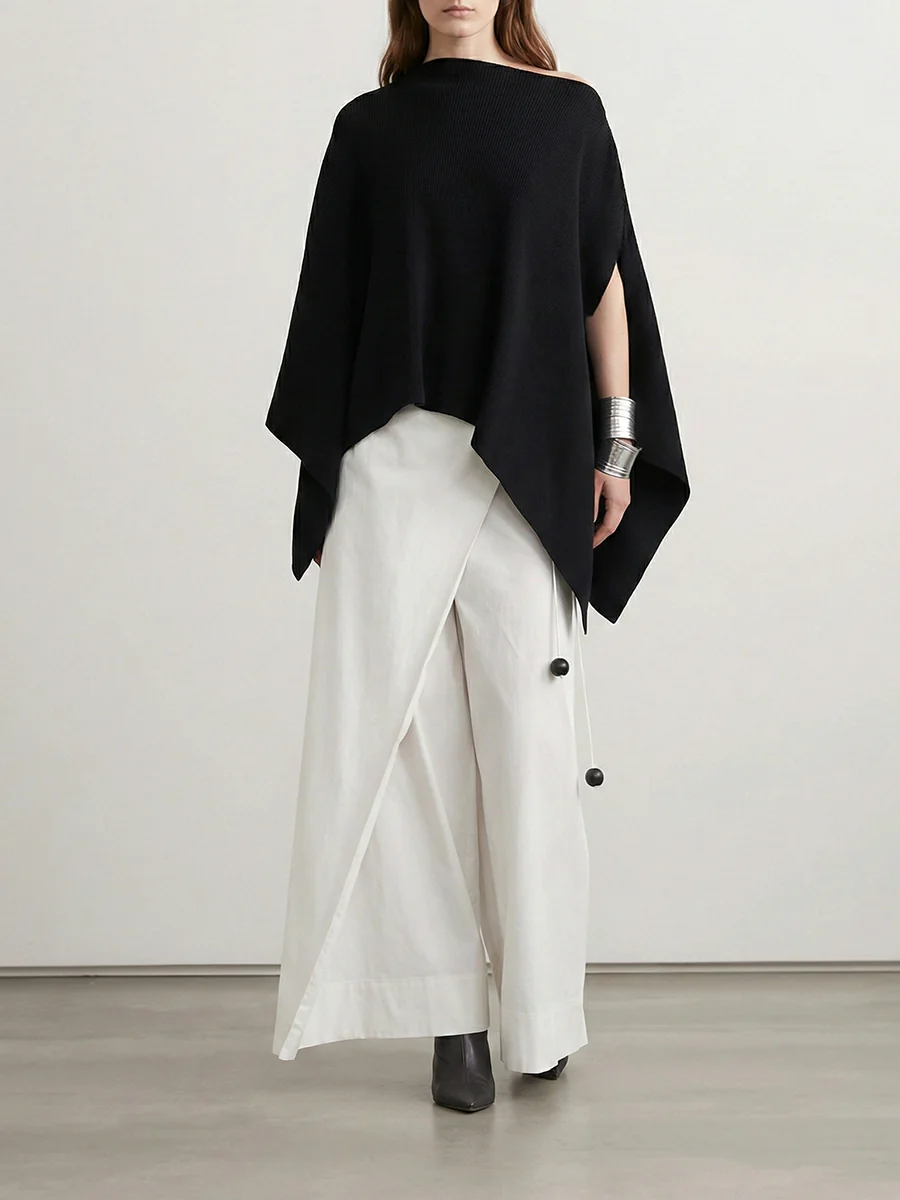 Batwing Sleeves Loose Asymmetric Solid Color One-Shoulder Blouses&Shirts Tops - Image 2
