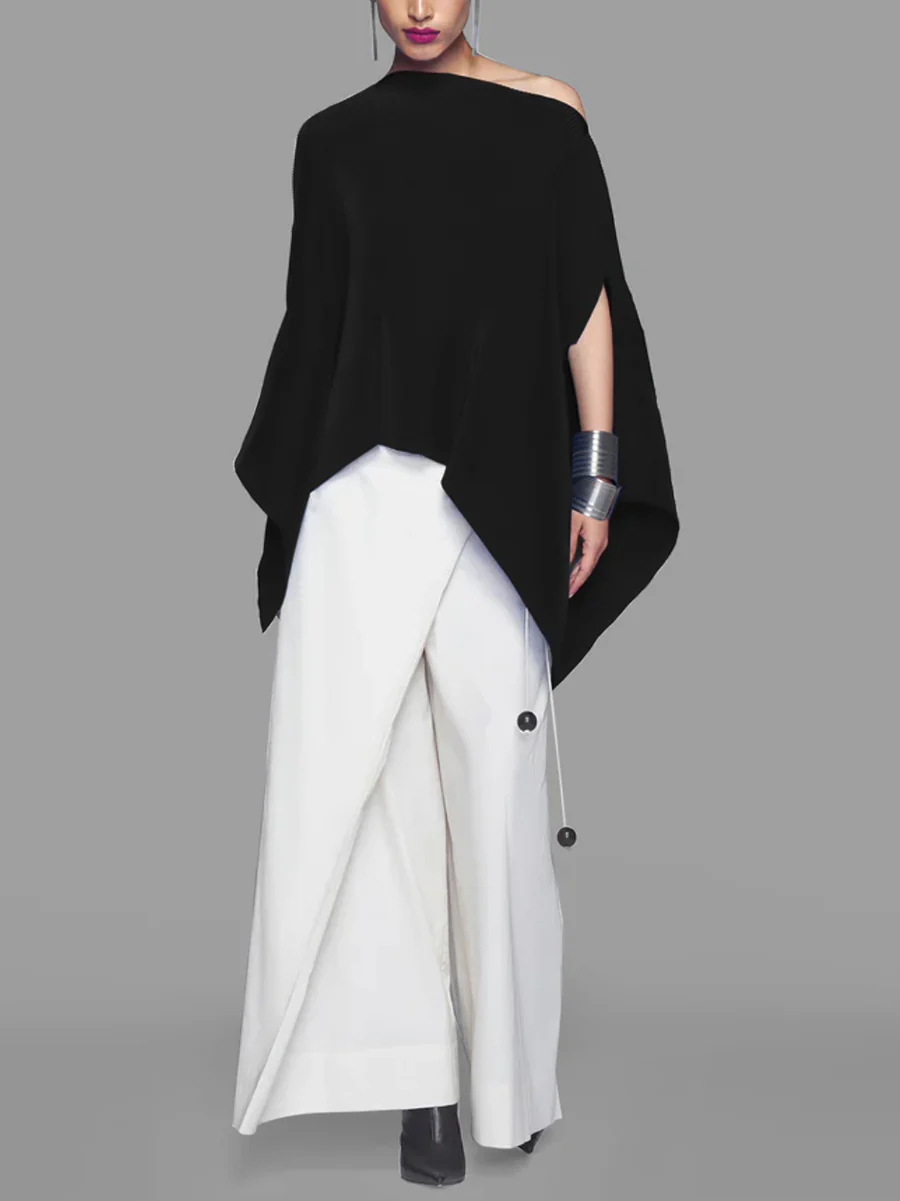 Batwing Sleeves Loose Asymmetric Solid Color One-Shoulder Blouses&Shirts Tops - Image 4