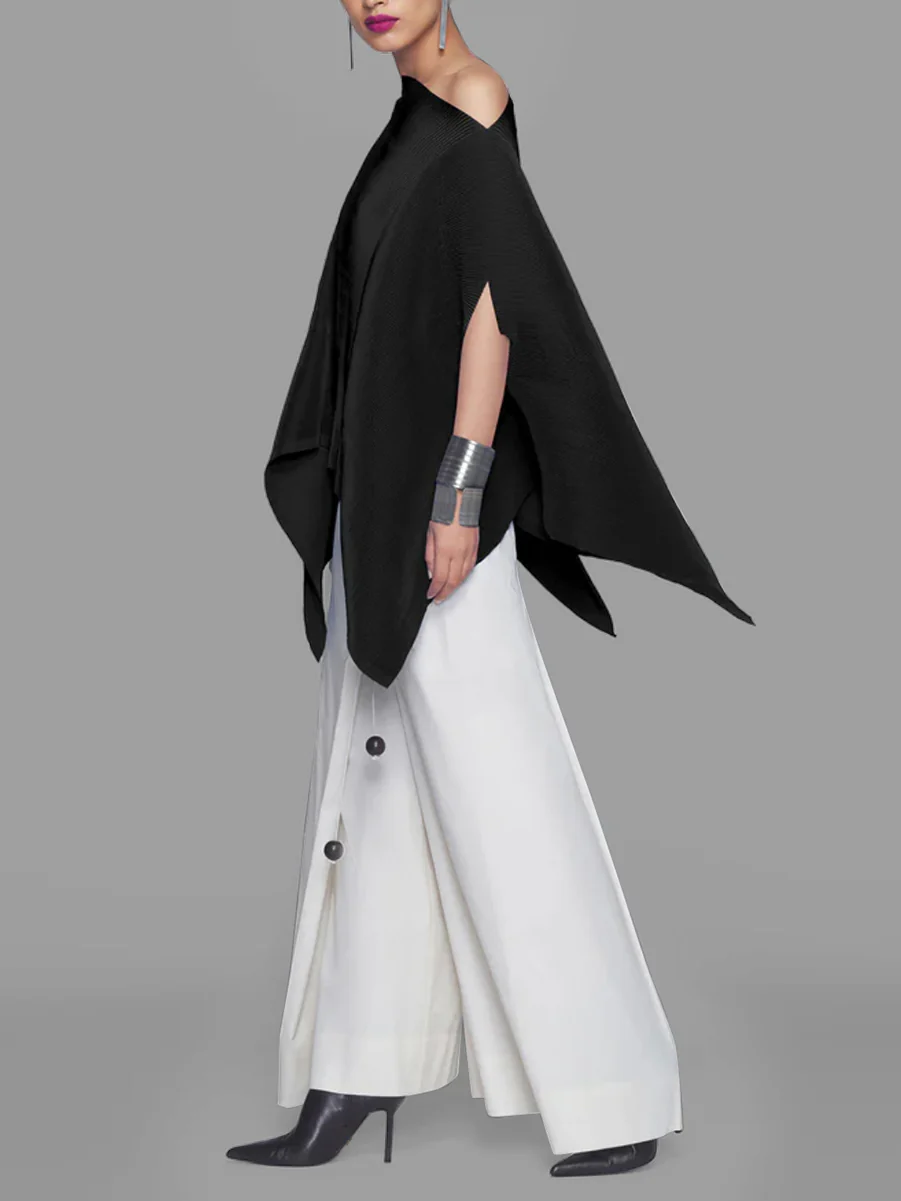 Batwing Sleeves Loose Asymmetric Solid Color One-Shoulder Blouses&Shirts Tops - Image 5
