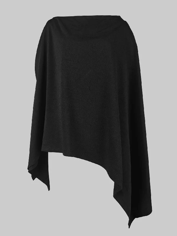 Batwing Sleeves Loose Asymmetric Solid Color One-Shoulder Blouses&Shirts Tops - Image 7