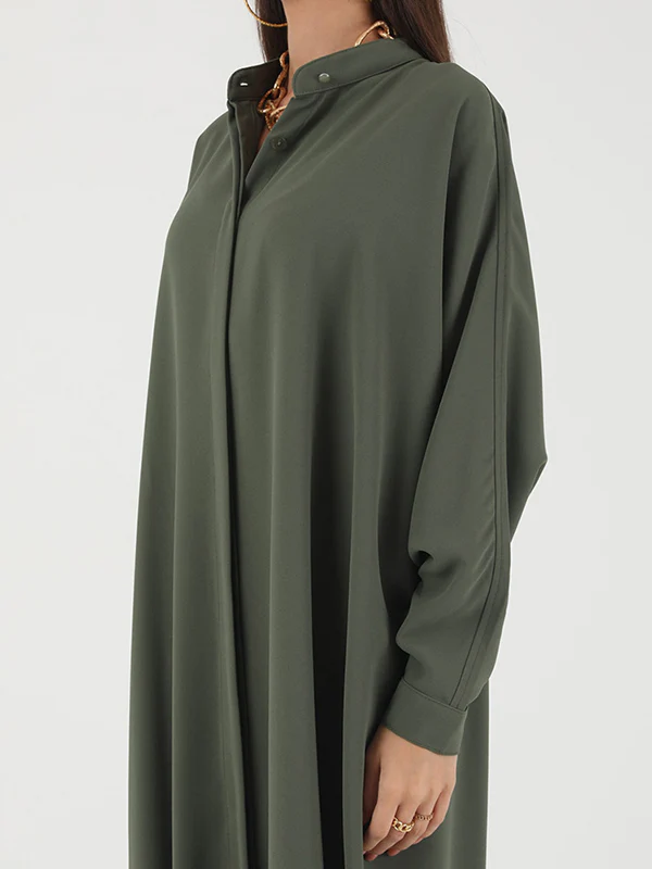 Batwing Sleeves Loose Buttoned Muslim Solid Color Split-Side Round-Neck Maxi Dresses - Image 17