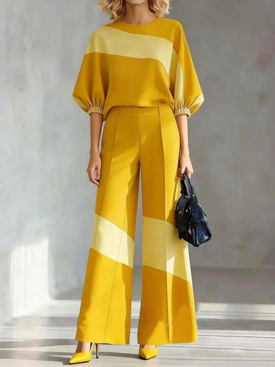 Batwing Sleeves Loose Contrast Color Pleated Split-Joint Round-Neck Blouses&Shirts Tops - Image 2