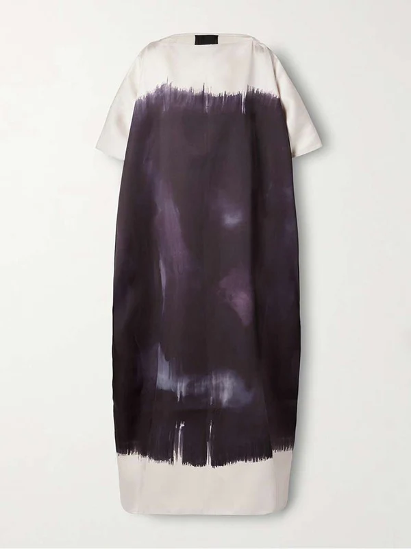 Batwing Sleeves Loose Contrast Color Printed Split-Joint Round-Neck Maxi Dresses - Image 3
