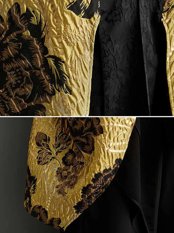 Batwing Sleeves Loose Flower-Embellished Chinese Frog Buttons Pleated Split-Joint V-Neck Outerwear - Image 9