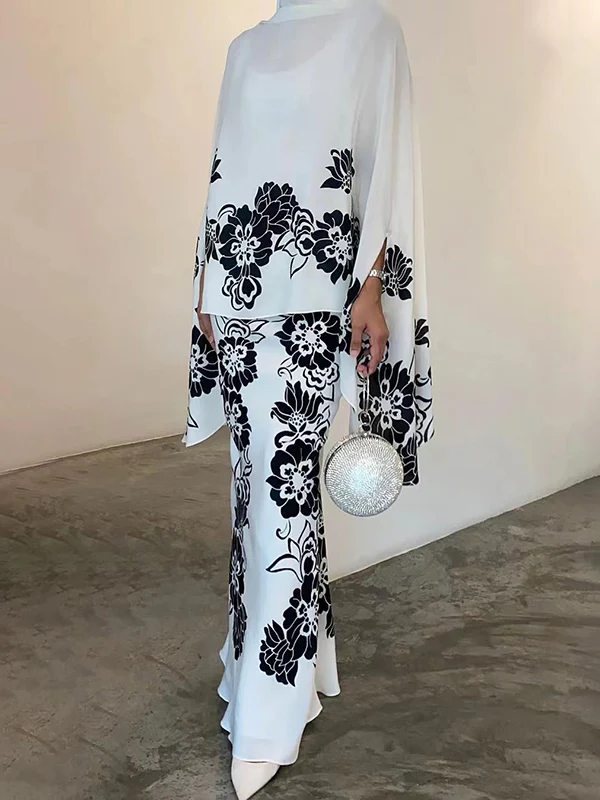Batwing Sleeves Loose Flower Print Mock Neck Blouses&Shirts Tops - Image 2