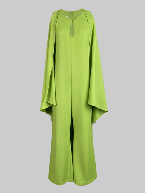 Batwing Sleeves Loose Hollow Solid Color Split-Joint Cold Shoulder Jumpsuits - Image 4