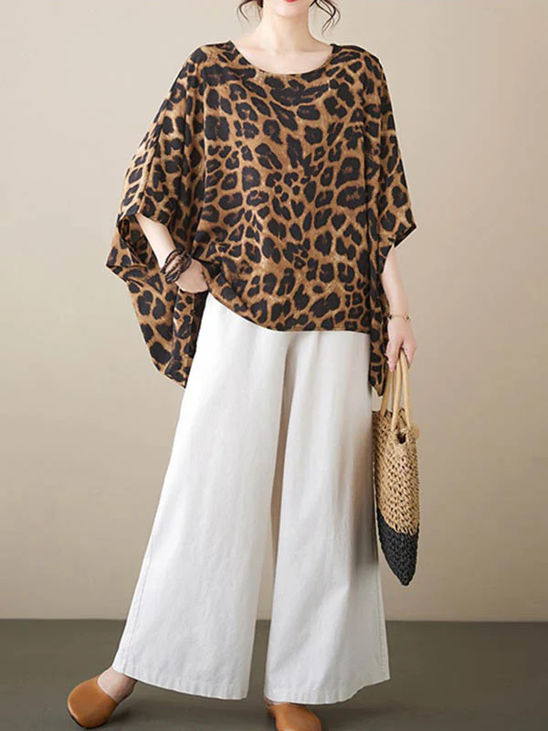Batwing Sleeves Loose Leopard Round-Neck T-Shirts Tops - Image 4