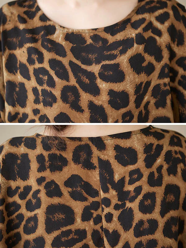 Batwing Sleeves Loose Leopard Round-Neck T-Shirts Tops - Image 6