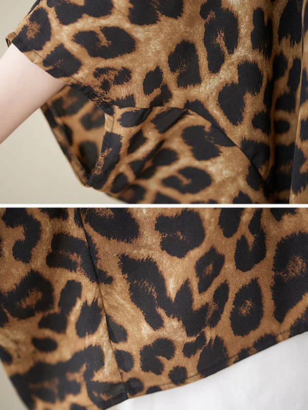 Batwing Sleeves Loose Leopard Round-Neck T-Shirts Tops - Image 7