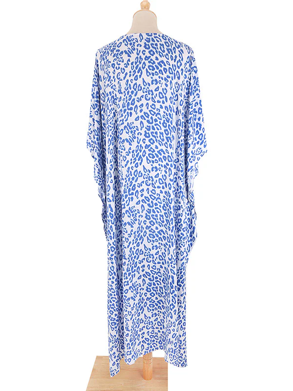 Batwing Sleeves Loose Leopard Split-Side Sun Protection V-Neck Cover-Ups Swimwear Maxi Dresses - Image 12