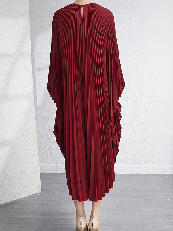 Batwing Sleeves Loose Pleated Solid Color Maxi Dresses - Image 10