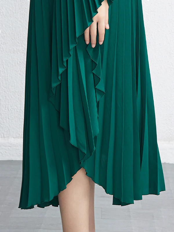 Batwing Sleeves Loose Pleated Solid Color Maxi Dresses - Image 14