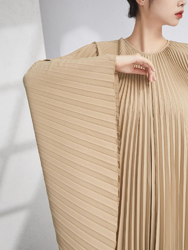 Batwing Sleeves Loose Pleated Solid Color Maxi Dresses - Image 18