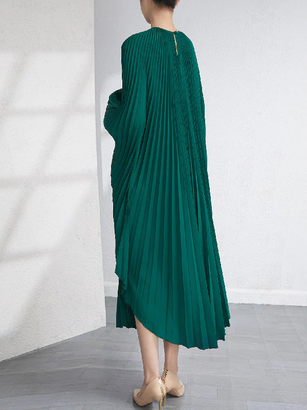 Batwing Sleeves Loose Pleated Solid Color Maxi Dresses - Image 3