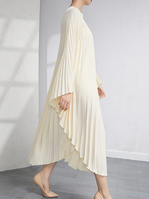 Batwing Sleeves Loose Pleated Solid Color Maxi Dresses - Image 7