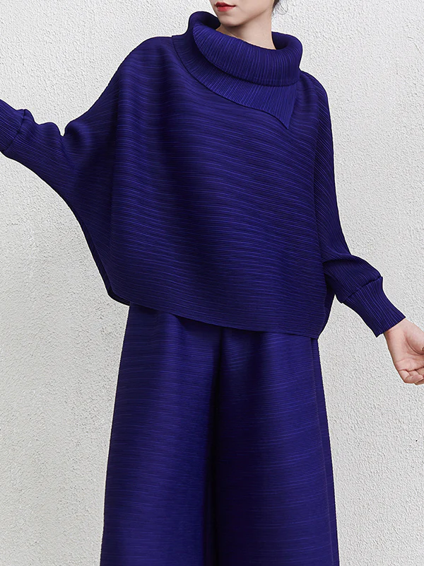 Batwing Sleeves Loose Pleated Solid Color Mock Neck Blouses&Shirts Tops - Image 17