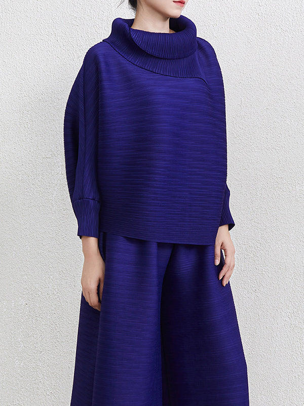 Batwing Sleeves Loose Pleated Solid Color Mock Neck Blouses&Shirts Tops - Image 18